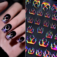 Autocollants pour ongles en forme de feu laser arc-en-ciel, décalcomanies holographiques métalliques flamme auto-adhésives, sliders pour ongles gothiques punk pour le quotidien et les fêtes