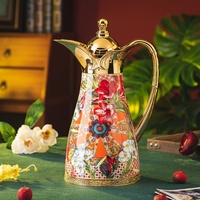 Termo de brocado floral de 1050ml, gran capacidad, con revestimiento de vidrio para el hogar, tetera para guisos, nuevo estilo chino, modelo de venta al por mayor de China