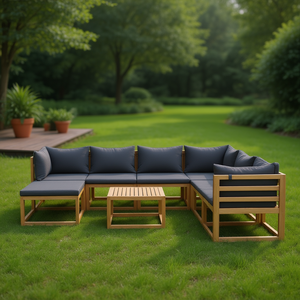 Ensemble de salon de jardin en teck 6 places gris foncé, mobilier d'extérieur contemporain - Product Image 2