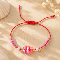 Bracelet extensible fait main en perles de verre et perles de rocaille colorées, motif poisson, pour femme, bijou de plage tropical délicat