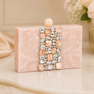 Customized Bohemian Rectangle Resin <b>Clutch</b> <b>Bag</b> Pearl Accent Rhinestone Decor Stylish Tabletop Handbag Wedding Party Gift Uttar - Product Image 1