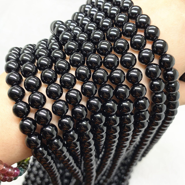 4 6 8mm 10 12mm Natural Black Tourmaline Crystal Ball Beads Bulk