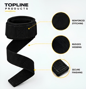 Topline Products <b>Wrist</b> Support <b>Bands</b> Black Polyester Adjustable Hook Loop Closure Strength Training Weight Lifting <b>Wrist</b> Straps - Product Image 2