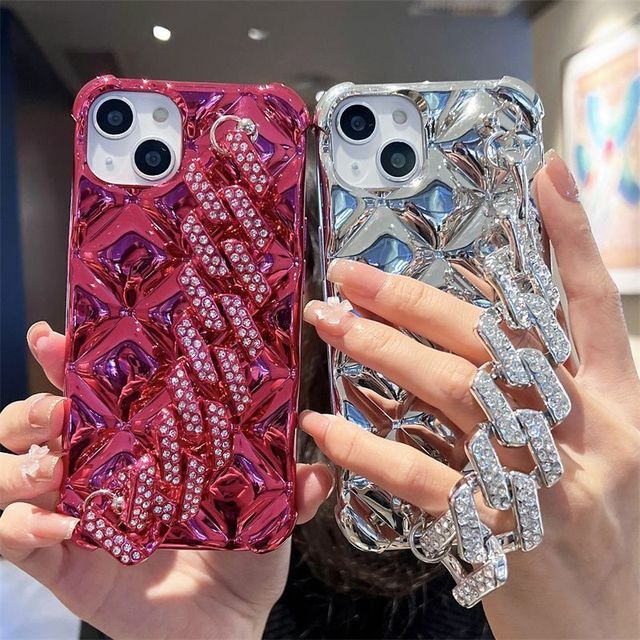 Luxury Bling Diamond Phone Case for IPhone17 16 15 14 Plus 13 12 Pro Max case Soft Shockproof with Wristband for Women Girls