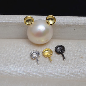 5 pares de accesorios de plata 925 para manualidades, soporte vacío con diseño de oreja de panda barroca y oreja de ratón, fornituras de joyería 4104 - Product Image 1