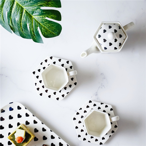 Juego de té de porcelana con diseño de amor de China, juego de té de porcelana de cerámica, taza y platillo, juego de té de la tarde con diseño de corazón, 5 uds. - Product Image 2