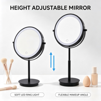 Miroir de courtoisie rond en gros avec éclairage LED, luminosité réglable, rechargeable, logo et emballage personnalisés disponibles