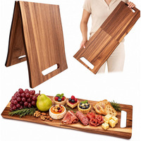 Plateau de service pliable en bois d'acacia, grand format, plateau à charcuterie rectangulaire personnalisé avec poignée pour les fêtes de Noël, les mariages