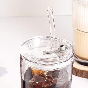 Vaso de Vidrio Acanalado Ecológico con Tapa y Pajita de Vidrio - Vaso Reutilizable para Café Helado de 480 ml con Diseño de Diamantes - Product Image 4