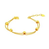 Xinfly Venta al por Mayor Pulseras de Cuentas de Oro Amarillo Puro 999 de 24k con Doble Cadena y Dijes de Lujo