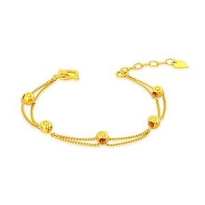 Xinfly Wholesale 999 Pure 24k Real Yellow Gold Double Chain <b>Bead</b> Charm Luxury Chain Fine Beaded <b>Bracelets</b> - Product Image 3