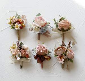 All'ingrosso sposa sposo matrimonio festa del ballo di fine anno del fiore artificiale fagiolo rosa serie spilla fiore spalla fiore corpetto fiore - Product Image 1