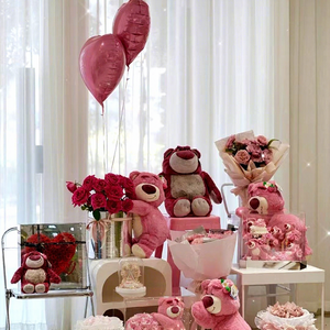 Nuovi Arrivi 2025: Bouquet di Fiori Stabilizzati e Orsetti di Peluche in Confezioni Regalo per San Valentino - Orsetti Fragola e <span class=keywords><strong>Rose</strong></span> - Product Image 1