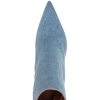 Fournisseur de chaussures grande taille Bottes en jean bleu à talons hauts noires et personnalisées à la mode pour femmes