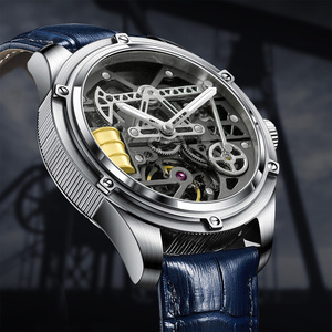 Reloj Mecánico de Esqueleto para Hombre, Automático, con Caja de Acero Inoxidable y Correa de Cuero, Regalo Empresarial - Product Image 1