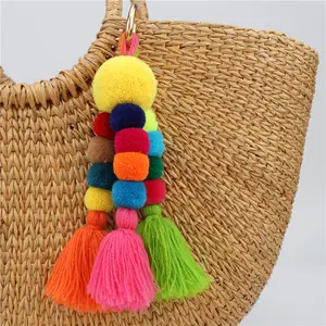 Most Selling Product In Alibaba Mix Color Pompom Tassel Keyring Bag Decorative Tassel Fringe Key Chain