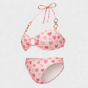 Conjunto de traje de baño de bikini con estampado de corazones para mujer, traje de baño triangular con cuello halter, ropa de playa de secado rápido - Product Image 1