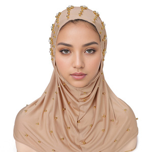 レディースHijabs用CCYターバンイスラム教徒女性インナーキャップヒジャブ16色無地真珠装飾付きヒジャブを着用する準備ができてインスタントターバン - Product Image 3