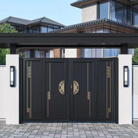 Porte d'entrée double battante de luxe sur mesure avec poignée en or sculpté et clavier à empreintes digitales pour villa chinoise moderne