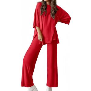 Completo Autunnale da Donna: Camicia a Maniche Corte e <span class=keywords><strong>Pantaloni</strong></span> Comodi in Tinta Unita <span class=keywords><strong>con</strong></span> <span class=keywords><strong>Tasche</strong></span> su Entrambi i Lati - Product Image 3