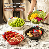 Bol à salade créatif en céramique rouge brillant avec fourchettes à fruits multicolores intégrées, plateau de service pour desserts et bonbons de fête