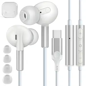 2024新设计的C型有线耳机助听器，带麦克风和音量控制，适用于Iphone 15华为小米