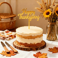Hiasan Kue Akrilik Emas Thanksgiving Langsung dari Pabrik untuk Pesta dan Perayaan, Dekorasi Kue