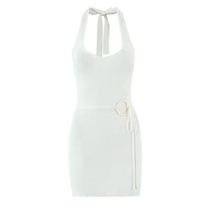Vestido de Verano para Mujer, Nuevo Estilo Moderno, Color Blanco, Decoración Metálica, Estilo Retro Informal, Sin Mangas - Product Image 3