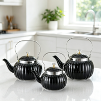 Théière en acier inoxydable noire en forme de citrouille, bouilloire portable avec poignée métallique, infuseur à thé pour la maison