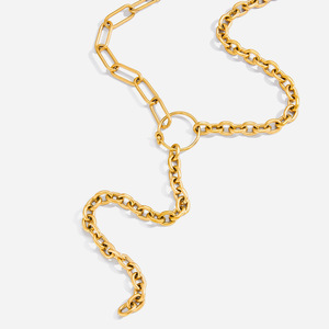 Collier asymétrique en forme de Y avec pampilles, en acier inoxydable plaqué or 18 carats, pour femme, bijou tendance, idée cadeau - Product Image 1