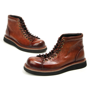 G5-2 Horsehide Combat Boots Ankle Round Toe <b>Low</b> <b>Heel</b> Genuine Leather Lining Abrasion Resistant Men's Casual Boots - Product Image 3