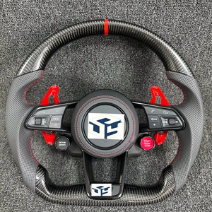 Volant sport en fibre de carbone suédé personnalisé de qualité supérieure avec boutons <span class=keywords><strong>R8</strong></span> et marqueur central <span class=keywords><strong>rouge</strong></span> pour voitures S6, S7, A5, A6, A7, C7, Q3, Q5, etc. - Product Image 1
