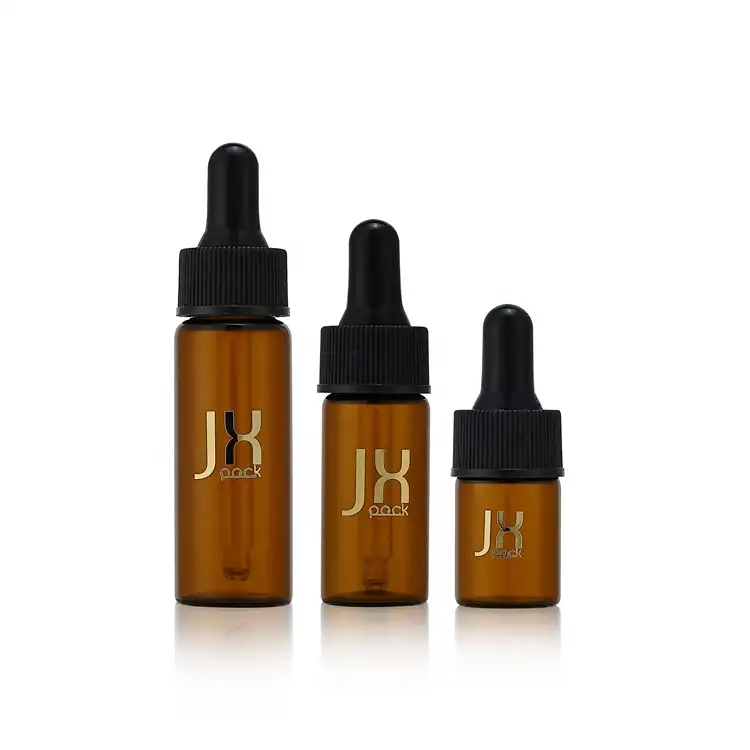 Custom Mini 5ml 10ml 15ml Hair Oil Eye Pipette Bottles Cosmetic Sample Essential Oil Amber Serum Glass Dropper Bottle