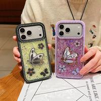 Coques de téléphone BAILI Factory de luxe, magnifiques, avec cadre, perles scintillantes en diamant, papillon doré brillant, pour iPhone 17Pro 15plus