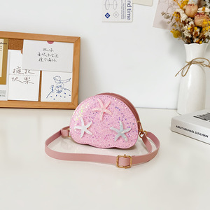Squisito portamonete arcobaleno a forma di conchiglia per bambina, borsa da principessa per bambine di 3-6 anni, borsa a tracolla diagonale alla moda con stelle marine e glitter scintillanti - Product Image 3