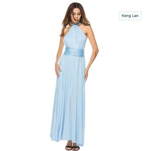 Vestido de <span class=keywords><strong>Fiesta</strong></span> para Mujer, Nuevo, de Chifón, Color Liso, Cintura Natural, Largo hasta el Suelo, Corte en A, Sin Mangas, Sin Cuello, Antiestático, Sexy, Primavera-Verano - Product Image 1