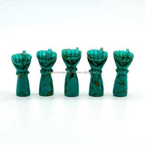 Talla en forma de mano turquesa de cobre, piedra en forma de punzón verde turquesa de 27mm, abalorio de puño de mano suelto para la fabricación de joyas - Product Image 2