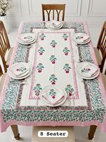 Nappe de table moderne à motifs floraux en coton 100% imprimée à la main avec serviettes pour 8 personnes