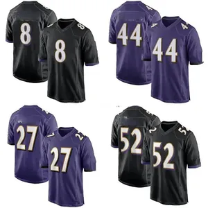 Beste Teamclubuniform Gestikte Amerikaanse Voetbalshirts #8 Lamar Jackson #44 Marlon Humphrey #52 Ray Lewis Voetbaluniform