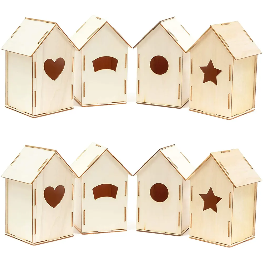 Fábrica Personalizado unfinished madeira compensada Mini Assorted DIY casas Do Pássaro de Madeira casa do pássaro de madeira casa de madeira para o pássaro