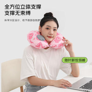 Oreiller gonflable en soie glacée en forme de U, portable, pour le soutien du cou en voyage, avec motif animalier, pour usage général - Product Image 3