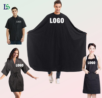 Cape de coiffure professionnelle unisexe réglable avec boutons-pression, noire, personnalisable avec logo, pour salon de beauté et barbier