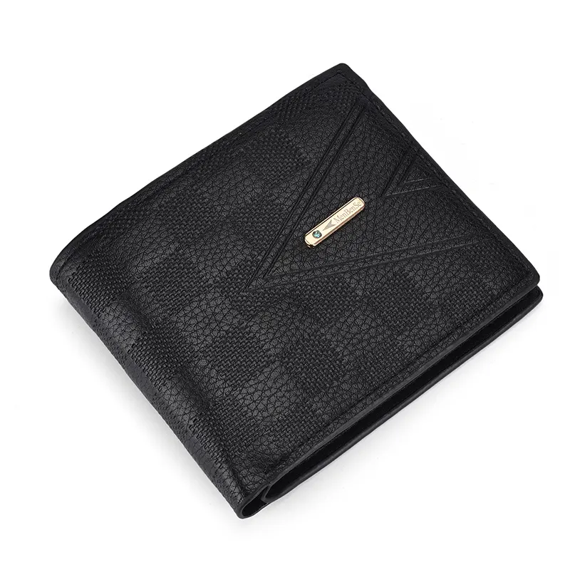 Mens Short Wallet PU Leather Male Casual Purse ID Cards Holder Coin Purse Money Pocket Bags Black