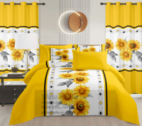 Parure de lit de luxe en microfibre 8 pièces, taille King, imprimé floral, avec drap plat, drap-housse et rideaux
