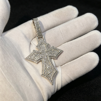 Pendentif croix superposé personnalisé en argent sterling 925, serti de moissanite certifiée GRA couleur D VVS, pour chaînes cubaines de 14 mm