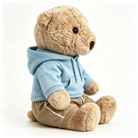 Ours en peluche doux avec sweat à capuche bleu clair et pantalon kaki, jouet en peluche personnalisé avec logo pour enfants, cadeau ours en peluche