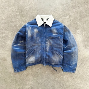 Blouson Bomber en Jean de Travail Personnalisé pour Homme, Coupe Ample et Courte, avec Fermeture Éclair et Col Revers, en Denim Lourd de Haute Qualité, Style Workwear - Product Image 1