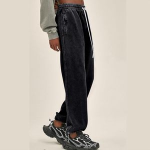 Pantalon de jogging ample à jambe large pour femme, taille haute, délavé à l'acide, avec poches, style streetwear décontracté, en tissu éponge respirant - Product Image 4