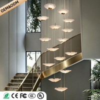 Lustre moderne en verre soufflé à la main pour villa, duplex, loft, suspension réglable, luminaire pour plafond haut, lustre d'escalier