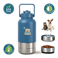 Bouteille d'eau pour animaux de compagnie avec logo personnalisé, 2 bols amovibles, 3 en 1, en acier inoxydable, isolée sous vide, distributeur d'eau de voyage, flacon isotherme 24h, pour l'extérieur